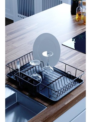 Geseus Home Tek Katlı Tabaklık Bulaşıklık Mat Siyah KB003S