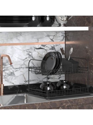 Geseus Home Iki Katlı Tabaklık Bulaşıklık Mat Siyah KB007S