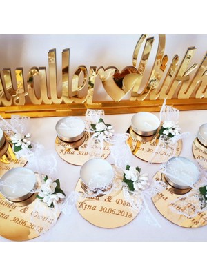 Hayaller Dükkanı 30 Adet Pleksi Isimli Mumlu Beyaz Süslü Kına Gecesi El Mumu