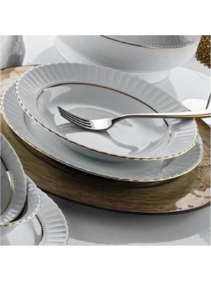 Kütahya Porselen Tabak Sedef Yaldızlı 48 Parça Yemek Takımı