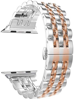 Smcase Apple Watch Uyumlu 3 4 5 44mm Kordon Çift Renk Metal Kordon Çıtçıtlı Bronz