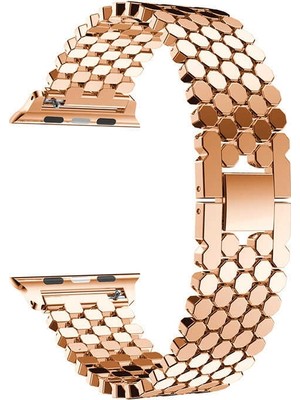 Smcase Apple Watch Uyumlu Series 4 5 42mm Kordon Metal Bal Peteği Desen Krd 30 Bronz