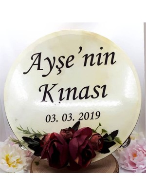 Hayaller Dükkanı 32 cm Şakayik ve Enengül Çiçek  Süslemeli  Deri Tef Isim Baskılı