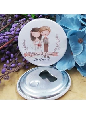 Hayaller Dükkanı 30 Adet Gelin Damatlı Açacak Magnet Söz Nişan Nikah Si Nikah Şekeri Metal 6 cm