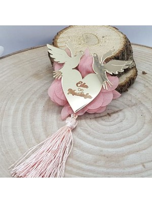 Hayaller Dükkanı 30 Adet Güvercinli Kalp Söz Nişan Pleksi Kişiye Özel Nikah Şekeri