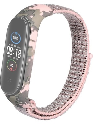 Smcase Xiaomi Mi Band 5 Kordon Kumaş Cırtcırt Kamuflaj Desenli Bronz