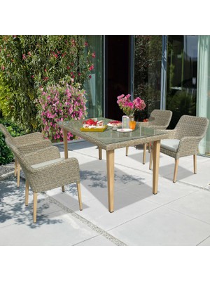 Evinizin Atölyesi Rattan Yemek Grubu, Bahçe Balkon Teras Koltuk Masa Sandalye Seti