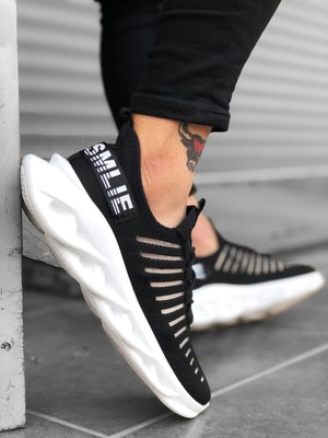 11boa BA0602 Phantom Yüksek Taban Tarz Sneakers Siyah Beyaz Erkek Spor Ayakkabısı