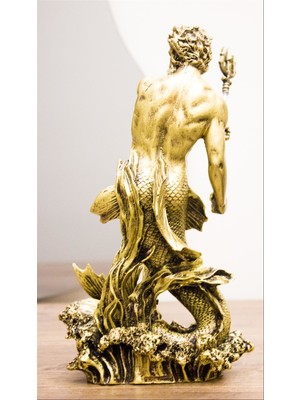 Poseidon Biblo Gold 30 cm Tasarım Mitolojik Heykel Ev Dekor