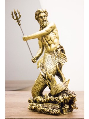 Poseidon Biblo Gold 30 cm Tasarım Mitolojik Heykel Ev Dekor