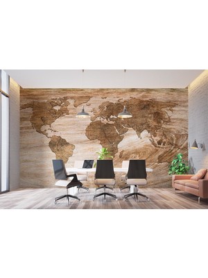 Özel Duvarlar Ahşap Üzerinde Dünya Haritası Duvar Kağıdı