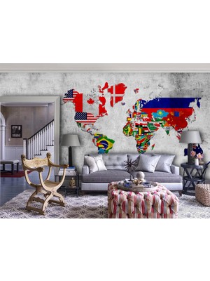 Özel Duvarlar Dünya Haritası Ülke Bayrakları Duvar Kağıdı