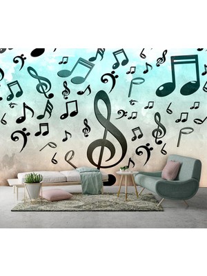 Özel Duvarlar Müzik Notalı Özel Tasarım Duvar Kağıdı