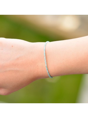 Taş Sandığı İnce Amazonit Taşı Gümüş Bileklik 2 mm