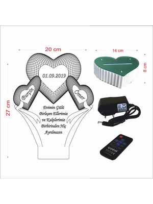 3D Hediye Dünyası Sevgililer Günü Hediyesi Anneler Günü Doğum Günü Hediyesi Özel Hediye 3D Led Lamba 3 kalpli Aşk 16 Renkli Kumandalı Masa Lambası