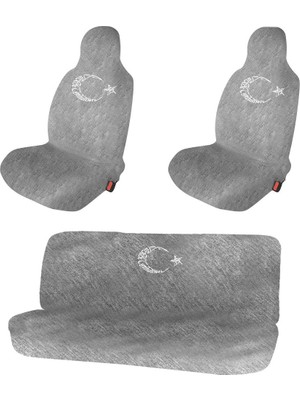 1Araba 1Ev Fiat Fiorino Oto Koltuk Koruyucu Kılıf Araba Araç Servis Kılıfı Gri Bayrak Baskılı Ön Arka Set