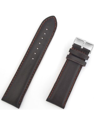 Saatse Koyu Kahverengi Hakiki Deri Saat Kordonu Kayış 24mm