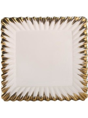 Roy King Beyaz Altın Avangarde Kare Sunum Tabak 30Cm