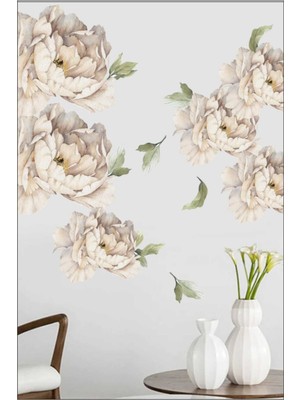 Kt Decoration El Çizimi Bej Çiçekler Duvar Sticker