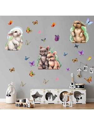Kt Decoration Tavşanlar ve Kelebekler Xxl Mega Set Duvar Sticker Seti
