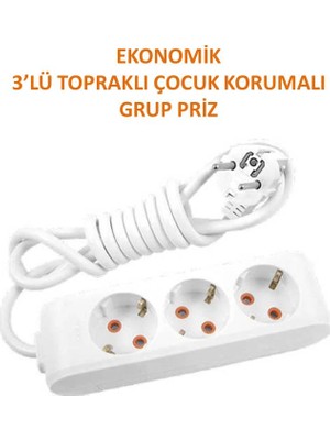 Doğa Ekonomik 3'lü Grup Priz Topraklı Çocuk Korumalı 8 Metre Kablo