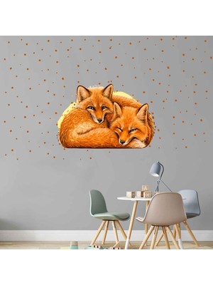 Kt Decoration Turuncu Aşık Tilkiler ve Puantiyeler Çocuk Odası Duvar Sticker