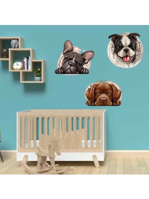Kt Decoration Kahverengi Sevimli Köpekler Çocuk Odası Duvar Sticker Seti