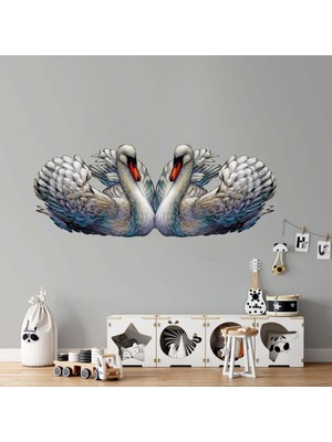 Kt Decoration Ikiz Kuğu El Çizimi Duvar Sticker