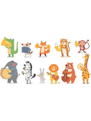 Kt Decoration Hayvanlar Ile Eğlenceli Orkestra Duvar Sticker Seti