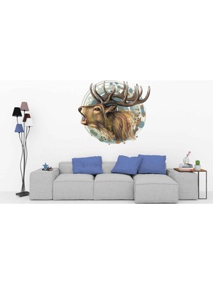 Kt Decoration Kahverengi Geyik Portresi Modern Duvar Sticker