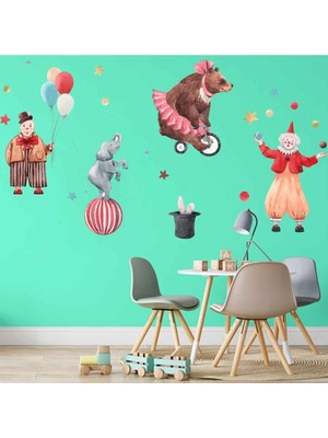 Kt Decoration Neşeli Sirk Hayvanları Dev Duvar Sticker Seti