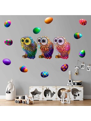 Kt Decoration Renkli Baykuşlar Yumurtalar Duvar Sticker Seti