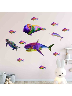 Kt Decoration Deniz Canlıları Abstract Duvar Sticker Seti