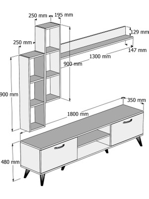 Tanmob Mega 180'li Kitaplıklı Raflı Tv Ünitesi Çam - TVU0302