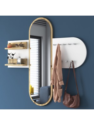 Rani P3 Aynalı Duvar Askısı Boy Aynası Keçe Ceviz Beyaz Vestiyer