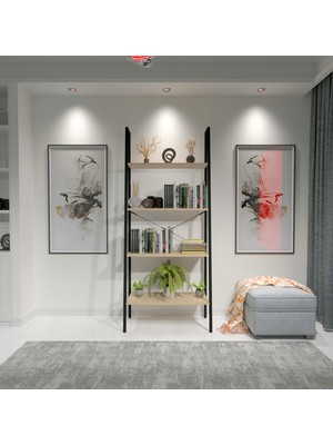 Mavienerji Dekoratif Ahşap ve Metal Kitaplık Çok Amaçlı Raf