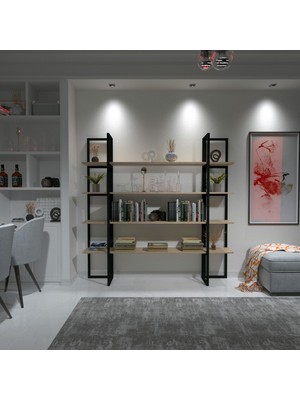 Mavienerji Dekoratif Ahşap ve Metal Kitaplık Çok Amaçlı Raf