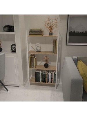 Mavienerji Dekoratif Kitaplık Ahşap Çok Amaçlı Raf Mini Kitaplık Beyaz