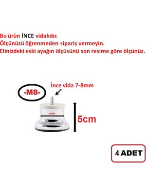 Hobbi  Baza Ayağı - M8- Vidalı - Baza Yükseltme Ayağı - Koltuk Kanepe Ayağı-Çekyat Ayağı - Dolap Ayağı 4 Adet
