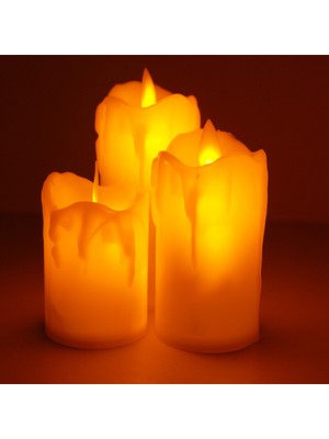 CoverZone 3'lü Romantik LED Işıklı Pilli Gerçekci Yapay 7-9-11 cm Set Mum