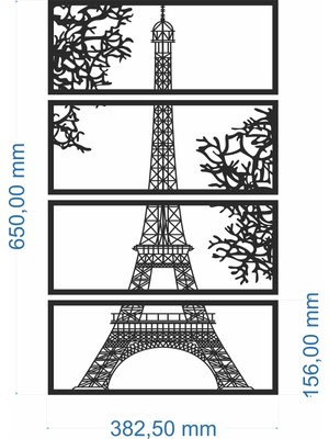Blgrup Siyah Eyfel Tablo Lazer Kesim