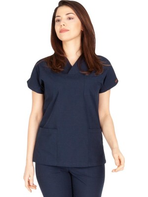 Vehbi Kadın Doktor Hemşire Forması Scrubs Alpaka Kumaş Hastane Nöbet Tek Üst (Zarf Yaka Yarasa Kol)