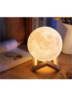 Picare 3D Ahşap Standlı Ay Gece Lambası Dekoratif Küre Led