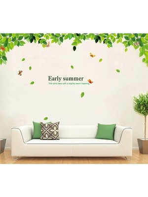 Kt Decoration Yeşil Yapraklar ve Kelebekler Ev Dekorasyonu Duvar Dekoru Sticker