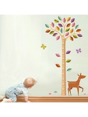 Kt Decoration Ağaç ve Yavru Ceylan Bebek ve Çocuk Odası Boy Ölçer Duvar Dekoru