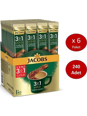 Jacobs 3ü1 Ara Gold Kahve Karışımı Yoğun Lezzet 240 (40 x 6 Paket)