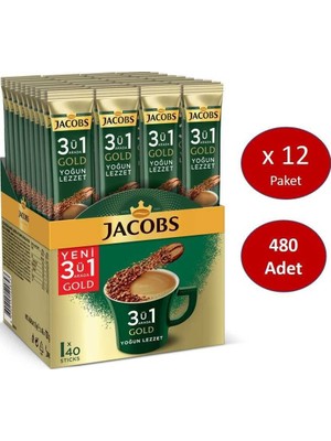 Jacobs 3ü1 Ara Gold Kahve Karışımı Yoğun Lezzet 480 (40 x 12 Paket)