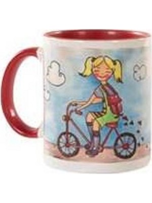 Obidev Kırmızı Bisikletli Kız Kupa Mug