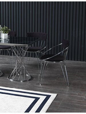 Ressahome Valdes Siyah Mermerli Mutfak Masası Takımı-Gümüş UZAY-80X120 cm
