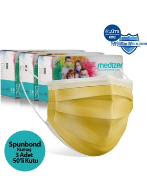 Medizer Full Ultrasonik Burun Telli Cerrahi Ağız Maskesi 3 Katlı Spunbond Kumaş 150 Adet  Sarı